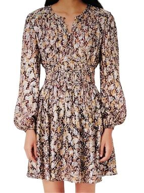 MAJE Gathered Printed Metallic FIL Coupé Dress. Size 4.